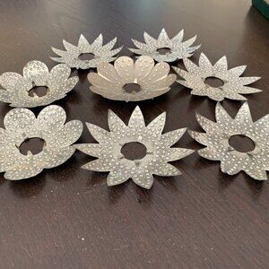 Set of 8 vintage pewter light reflectors for Christmas trees